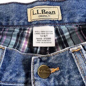 LL Bean Womens Blue Jeans Plaid Lined 14 MT Plaid Lined Original Fit Work Wear